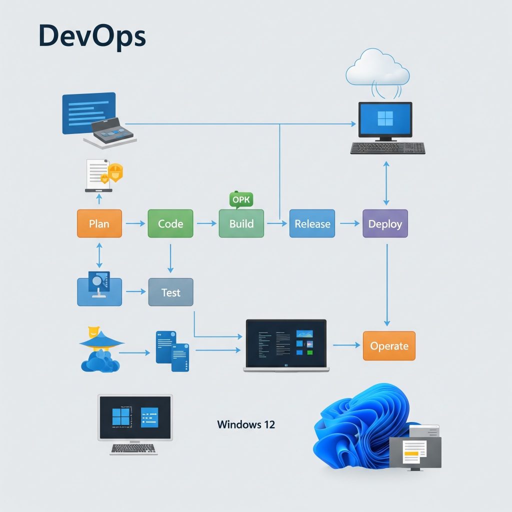 DevOps pipeline illustration integrating with cloud-native Windows 12
