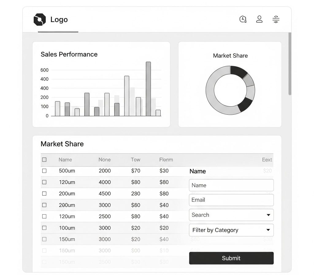 Dashboard UI wireframe or app builder preview