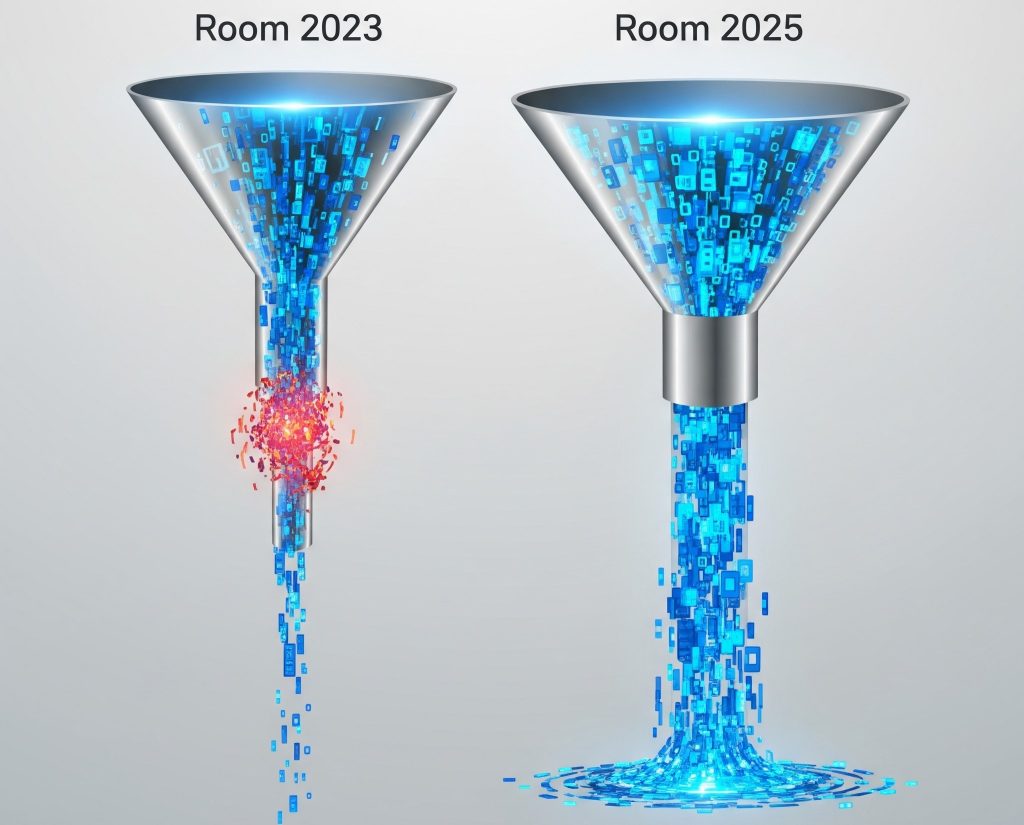 Visual chart of database performance comparison — "Room 2023 vs. Room 2025" 