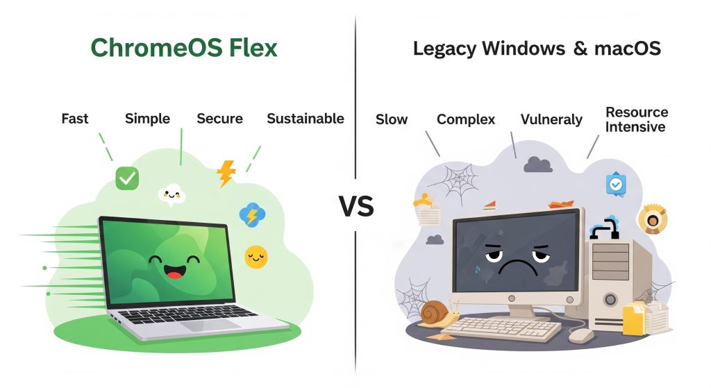 omparison Infographic → ChromeOS Flex vs Legacy Windows/macOS systems
Placement: